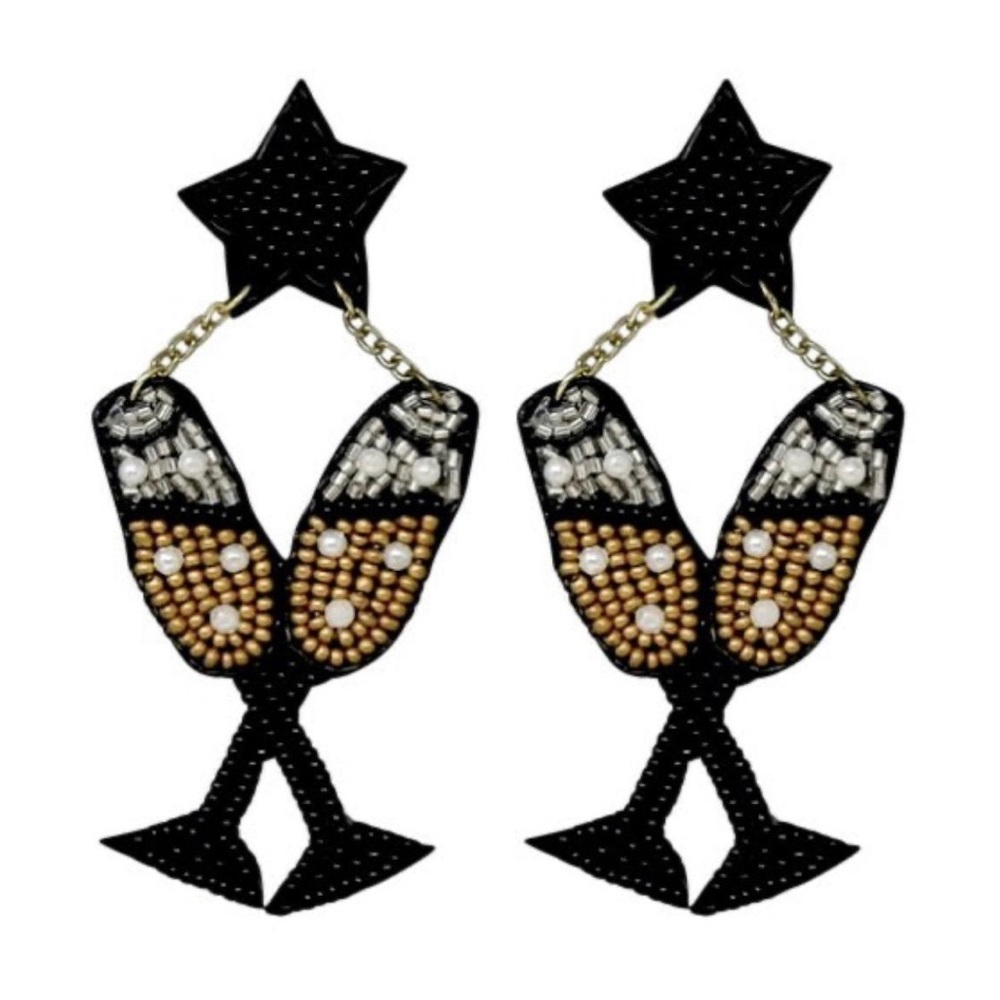 Super cute black and gold champagne glass earrings